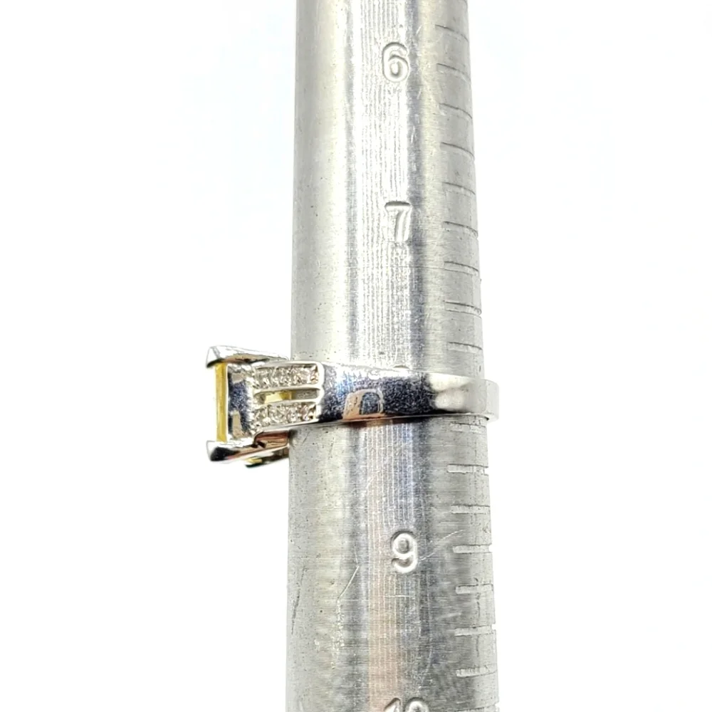 Silver Rhodium Plated Yellow Princess Cut CZ Ring, Size 8 - Picture 8 of 8